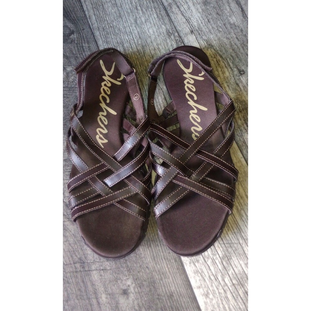 Skechers Women's 9 Brown Slingback Sandals With Crisscross Straps